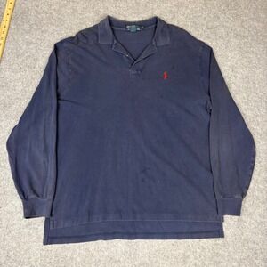 Polo Ralph Lauren Mens XL Navy Blue Long Sleeve Pique Polo Shirt Red Pony Logo